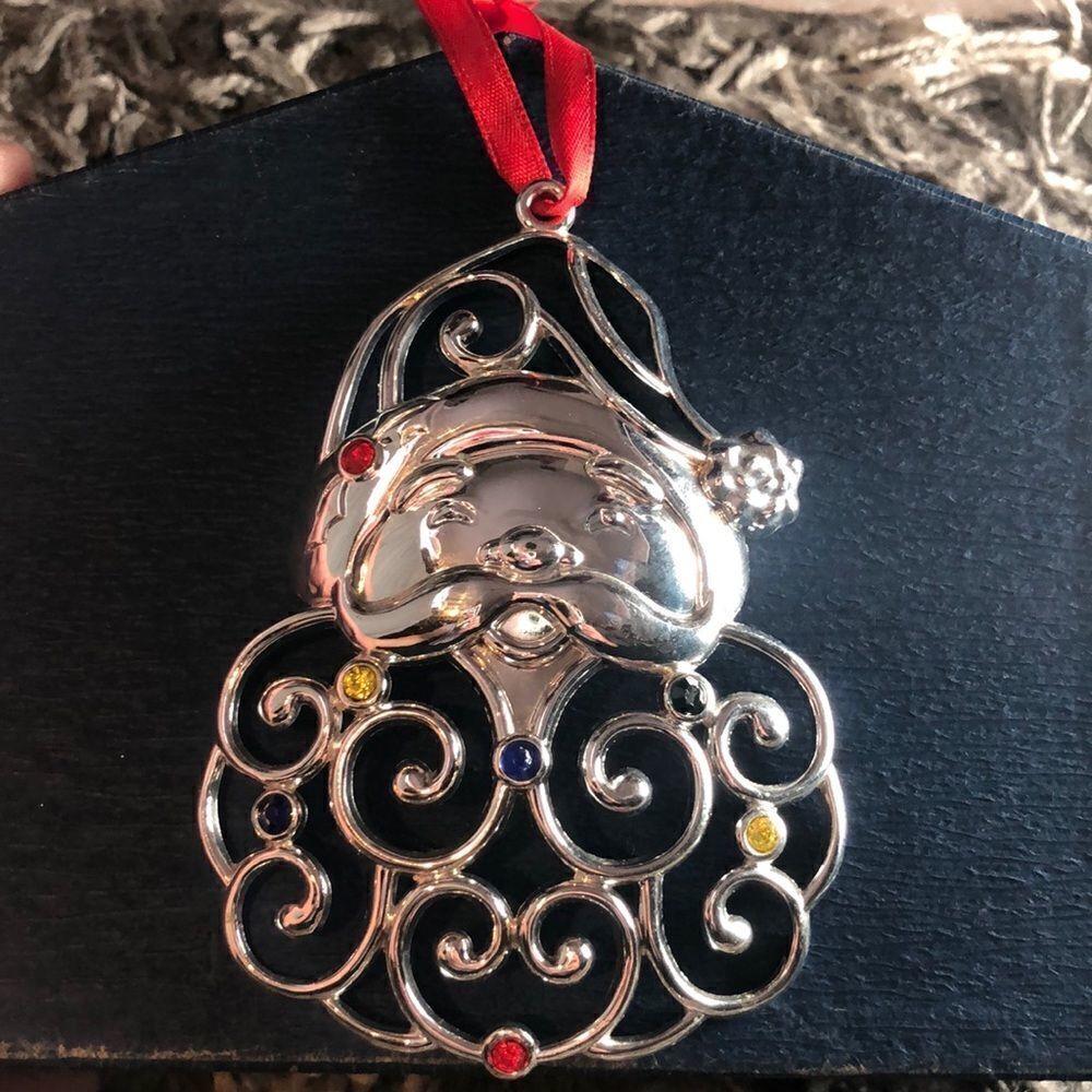 LENOX Sparkle and Scroll Multi-Crystal Silver-plate Santa Ornament